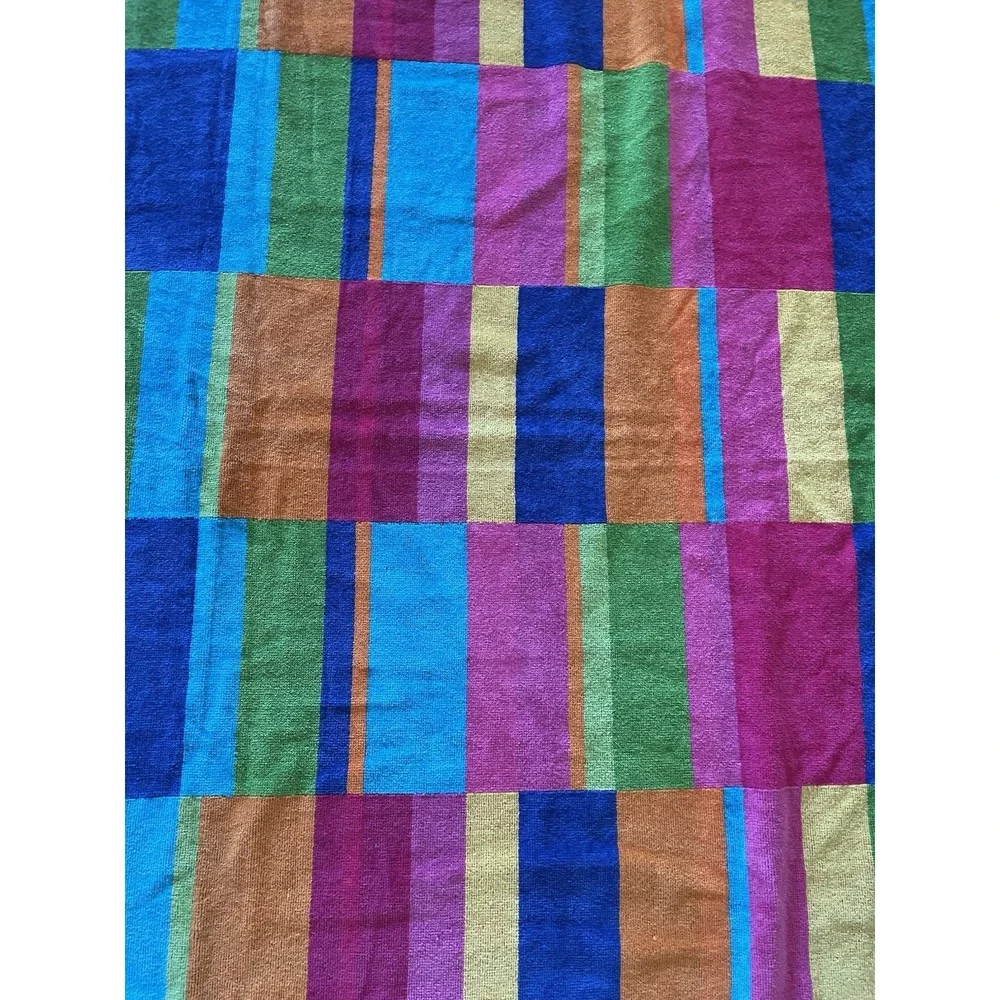 Vintage New  Velour Cotton Bright Multi Color Block  XLarge  Beach‎ Towel 58x70